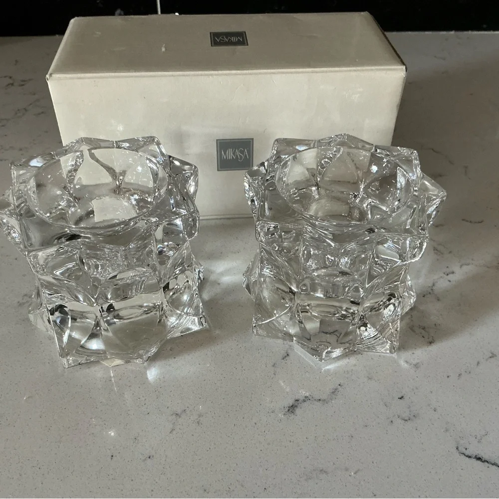 Vintage Mikasa sparkling star candle votives set of 2 lead crystal